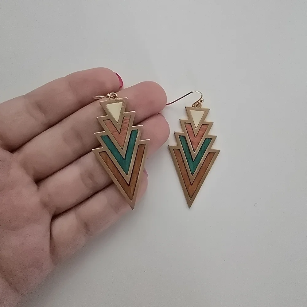 NEW Wood Arrow Teal Boho Dangle Earrings